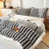 Yeknu  Winter warm coral fleece Jacquard duvet cover fluffy plush luxury double bed couple quilt cover 220x240 cozy bedding set