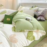 Yeknu  Textiles Soft Four-piece Bedding Set Pillowcase Purple Washed Cotton Flower Duvet Cover for Children Women Men Bed Sheet
