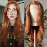 Yeknu  Long Wavy Layered Auburn Synthetic Hair Copper Red 13X4 Lace Front Wigs for Women Ginger Orange Body Wave Daily Party Cosplay