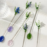 Yeknu  Japanese Style Milk Dessert Bell Orchid Glass Spoon Colorful Transparent Glass Cute Long Handled Coffee Stirring Spoon