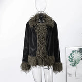 Yeknu  Vintage Patchwork Women's Faux Fur Coat Urban Full Sleeve Elegant Thicken Female Jacket Autumn Winter Lady Streetwear