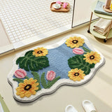 Yeknu  Floral Tufting Bathroom Mat Soft Irregular Tufted Bedroom Carpet Bedside Rug Floor Non Slip Tidy Pad Aesthetic Home Decor