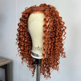 Yeknu  Ginger Curly Wigs for Women Reddish Brown Afro Curly Syntheitc Hair Free Part Pre Plucked Hairline Copper Long Kinky Curly Hair