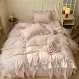 Yeknu  Korean Princess Style Ruffles Flower Print Bedding Set Duvet Cover Set Bed Skirt Bedspread Pillowcases 100% Cotton Home Textile
