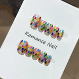 Yeknu  10pcs Iridescent Dopamine Handmade Nails Ultra-Glittery Laser-Cut Mosaic Press on Nail Short Square Fake Nail for Women&Girl