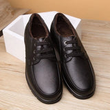 Yeknu Leather Winter Mens Casual Shoes Warm Plush Cowhide Fashion Brand Male Footwear Flat Black