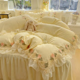 Yeknu  New INS Princess Style Bedding Sets Ruffle Lace Bow Quilt Cover Romantic Bedclothes Woman Girls Bedroom Duvet Cover 4pcs
