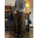 Yeknu  American Vintage Style High Waist Brown Jeans Pants Summer Women's Baggy Y2K Wide Leg Denim Trouser Female Clothes