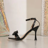 Yeknu  New Summer Design Butterfly-kont Thin Heels Sandals Women Fashion Square Toe Buckle Strap Party Dress Shoes