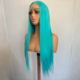 Yeknu  Long Light Blue Lace Front Wig Silky Straight Synthetic Hair Free Part Natural Hairline 13X4 Frontal Colored Wigs for Women