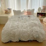 Yeknu  Solid Color Pleated Textured Soft Breathable Chic Princess 4pcs Bedding Set, Delicate Bows Twin Duvet cover Bed sheet Pillowcase