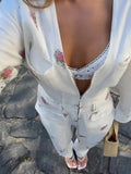 Yeknu  Elegant Print Women Jumpsuits Fashion Long Sleeve V-neck Zippers Female Overalls Summer Autumn All-match Lady Outfit New