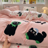 Yeknu Cute Cat  Bedding Set For adults kids Brown pink Lovely Bed Sheet set With Pillowcases Colorful King Queen Full size