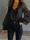Yeknu  Summer Spring Lace Blouse Pleated Shirt Women Modis V-neck Sexy Puff Sleeve Ladies Blouses Elegant Woman Shirts New