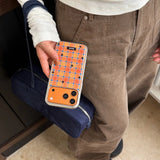 Yeknu  Autumn-Winter Retro Grid Orange Blue Plaid Stars Sliver Edge Cover Case for iPhone 14 15 16 17 Pro Max 13 Protective Phone Case