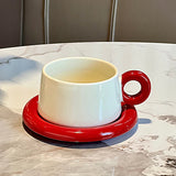 Yeknu  Creative Ceramic Milk Cups, Household Office Wedding Items, Porcelain Water Mugs, Vintage style Coffee Cup Red Plate Combination