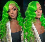 Yeknu  Green Wig Loose Curly Synthetic Hair Free Part Natural Hairline Long Curly Wavy 13X4 Colored Wigs for Women Daily Party Cosplay