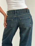 Yeknu  New women's solid-color washed straight-leg jeans, low-waisted, simple, versatile, fashionable, comfortable and loose for goin