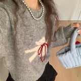 Yeknu  Deeptown Kawaii Women Cropped Sweaters Sweet Harajuku Cartoon Knitted Pullovers Korean Style Cute Autumn Winter Oversize Sweater