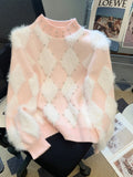 Yeknu  Women's White Mohair Pullover Sweater Vintage Harajuku Y2k Long Sleeves Cashmere Sweaters Aesthetic 2000s Fashion Clothes Autumn