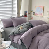 Yeknu  Cotton Bed Linen Solid Bedding Set with Sheet Duvet Cover Pillowcases Single Couple Bedsheet King Queen Double Twin Size