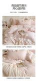 Yeknu French Princess Style Bedding Sets Ruffle Lace Bow Quilt Cover Romantic Bedclothes Decor Woman Girls Bedroom Duvet Cover 4pcs