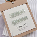 Yeknu 10Pcs Short Handmade Light Green Press On Nails Cat Eyes Pure Ballerina Decoration Wearable False Nails Full Cover Nail Tips Art