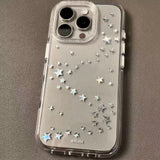 Yeknu  Transparent glitter bronzing stars are suitable for Apple 16promax mobile phone case iphone15pro new 14 with lanyard