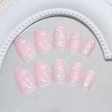 Yeknu  24pcs Water Wave Cat's Eye Press on Nail French Small Flower Artificial Fake Nails Seamless Removable False Nail