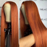 Yeknu  Ginger Orange Color Long Straight Hair 13*4 Lace Front Wigs Copper Red Hair Glueless Pre Plucked Synthetic Lace Front Wigs