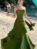 Women Elegant Graduation Birthday Evening Party Dress Ruffles Spaghetti Strap Mermaid Dresses Wedding Formal Slim Fit Prom