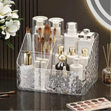 Yeknu  4-Compartment Acrylic Cosmetic Storage Organizer Transparent Makeup and Skincare Product Holder, Office Desk Stationery Box