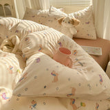 Yeknu  Duvet Set Double Yarn Four-piece Set Class A Aerobic Knitted Cotton Printed Love Bed Cover Skin Friendly Breathable Bedding