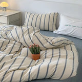 Yeknu  Ins Dopamine Korean Striped Washed Cotton Four-piece Bedding Set Cream Style Bed Sheet Quilt Cover Three-piece Set