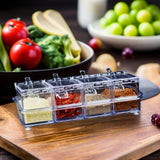 Yeknu  3/4 grid seasoning jar with spoon, transparent acrylic sugar and salt box, kitchen spice container, kitchen organization storage