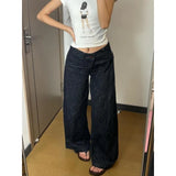 Yeknu  American Women Black High Street Vibe Wide-leg Jeans for Autumn and Winter for Men and Women Washed Loose Straight Pants New