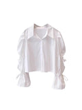 Yeknu  High Quality Outfits 2 Piece Set Office Lady Simple Long Sleeved Blouses Flare Sleeve + Gyaru Knitted Vest Y2k Elegant Mori Girl