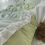 Yeknu Korean Princess Style Lattice Double Layer Lace Bedding