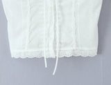 Yeknu  Positioned Lace V-neck White Shirt Top Short Sleeve Summer Chic Chest Tie Slim Women Crop Top Backless Sexy Shirt Blouse
