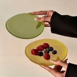 Yeknu  Cute Korean Style Small Checkered Mini Glass Plate Dessert Cake Fruit Plate Tray Colorful Retro Bread Cakes Fruits Bowl Plate