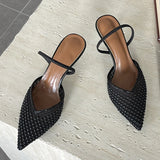 Yeknu  Spring Breathable Mesh Pointed Toe Women Pumps Elegant Slingbacks Thin Low Heels Shoes