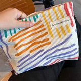 Yeknu  Colorful Stripes Corduroy Cosmetic Bag Portable Travel Toiletry Bag Skincare Sundries Aesthetic Makeup Storage Bag,A-DH