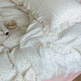 Yeknu INS Princess Ruffle Edge Gauze 100% Cotton Pillow Case Breathable Duvet Cover Without Filler 3PCS Floral Home Bedding Set
