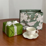 Yeknu  European Style Ceramic Tea Set with Relief  Flower Court Theme Red Tea Cup And Coffee Cup Plate for Afternoon Tea