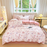 Yeknu  New 100 Cotton with Bed Cover Jet Small Fresh Blue Duvet Cover Skin Friendly Breathable Bedding AB Version Double-sided Use