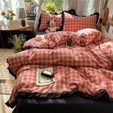 Yeknu  Plaid Bedding Set Double Yarn Classic Vintage Duvet Cover Set Flat Sheets Set 2 Pillowcases Single Twin Full Queen Size