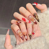 Yeknu  10pcs Handmade Long Almond Press on Nails Sweet Cool 3D Carved Petals Decor Fake Nails Wearable Detachable French False Nails