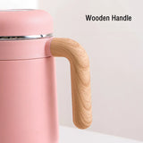 Yeknu  480ml Double Stainless Steel 316 Thermal Cup With Filter High Quality Office Home Coffee Tea Thermos Mug With Wooden Handle