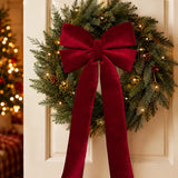 Yeknu  48x111cm Wreath Garland Burgundy Velvet Large Bow Single Loop Christmas Holiday Door Tree Ribbon Ornament Home Party Decoration