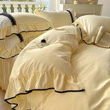 Yeknu  Princess Style Bedding Sets Queen Sizes Duvet Cover Skin Friendly Stereoscopic Feel Double Stitched Bed Skirt For Sleeping Naked